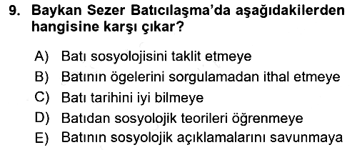 Türk Sosyologları 2018-2019 Dönem Sonu Sınavı - 9. soru