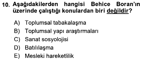 Türk Sosyologları 2018-2019 Dönem Sonu Sınavı - 10. soru