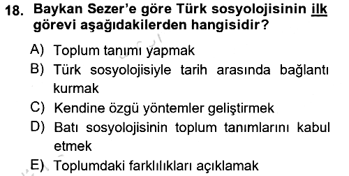 Türk Sosyologları 2013-2014 Tek Ders Sınavı - 18. soru