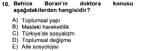 Türk Sosyologları 2014-2015 Tek Ders Sınavı - 10. soru
