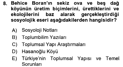 Türk Sosyologları 2015-2016 Tek Ders Sınavı - 8. soru