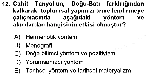 Türk Sosyologları 2015-2016 Tek Ders Sınavı - 12. soru