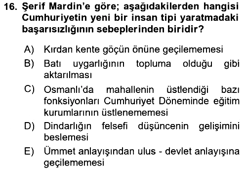 Türk Sosyologları 2015-2016 Tek Ders Sınavı - 16. soru
