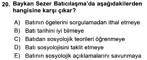 Türk Sosyologları 2015-2016 Tek Ders Sınavı - 20. soru