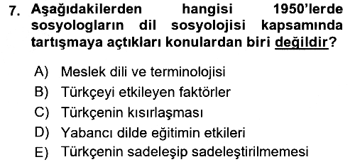 Türkiye´de Sosyoloji 2016-2017 3 Ders Sınavı - 7. soru