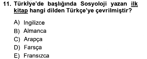 Türkiye´de Sosyoloji 2012-2013 Ara Sınav - 11. soru