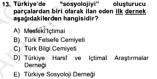 Türkiye´de Sosyoloji 2012-2013 Ara Sınav - 13. soru