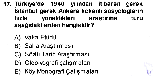 Türkiye´de Sosyoloji 2013-2014 Ara Sınav - 17. soru