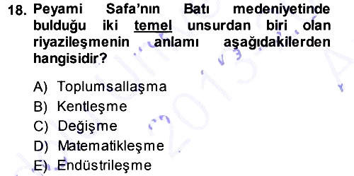 Türkiye´de Sosyoloji 2013-2014 Ara Sınav - 18. soru