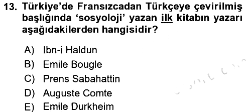 Türkiye´de Sosyoloji 2016-2017 Ara Sınav - 13. soru
