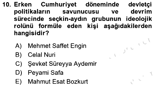 Türkiye´de Sosyoloji 2019-2020 Ara Sınav - 10. soru