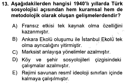 Türkiye´de Sosyoloji 2022-2023 Ara Sınav - 13. soru