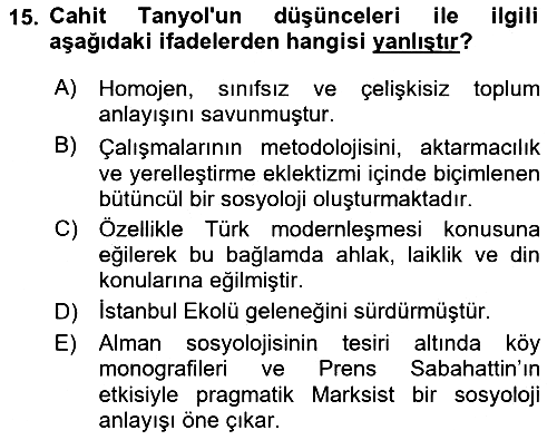 Türkiye´de Sosyoloji 2023-2024 Ara Sınav - 15. soru