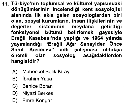 Türkiye´de Sosyoloji 2024-2025 Ara Sınav - 11. soru