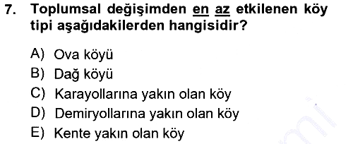Türkiye´de Sosyoloji 2012-2013 Dönem Sonu Sınavı - 7. soru