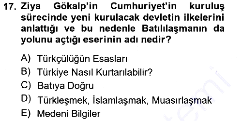 Türkiye´de Sosyoloji 2012-2013 Dönem Sonu Sınavı - 17. soru