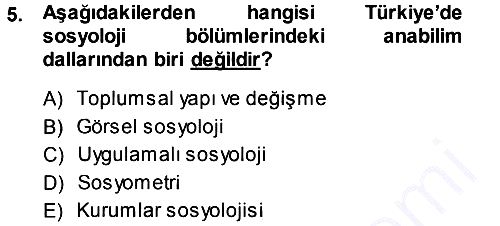 Türkiye´de Sosyoloji 2013-2014 Dönem Sonu Sınavı - 5. soru