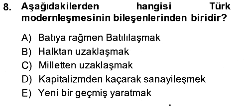 Türkiye´de Sosyoloji 2013-2014 Dönem Sonu Sınavı - 8. soru