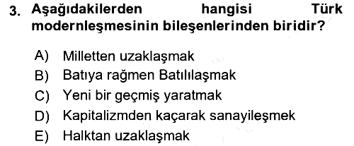 Türkiye´de Sosyoloji 2016-2017 Dönem Sonu Sınavı - 3. soru