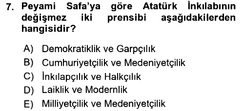 Türkiye´de Sosyoloji 2017-2018 Dönem Sonu Sınavı - 7. soru