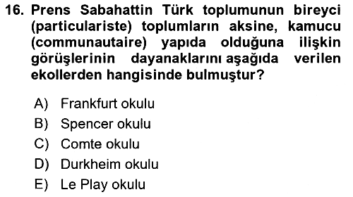 Türkiye´de Sosyoloji 2021-2022 Dönem Sonu Sınavı - 16. soru