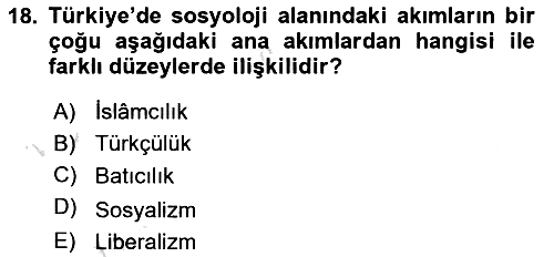 Türkiye´de Sosyoloji 2024-2025 Dönem Sonu Sınavı - 18. soru