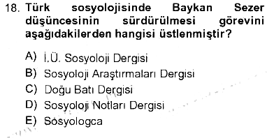 Türkiye´de Sosyoloji 2012-2013 Tek Ders Sınavı - 18. soru