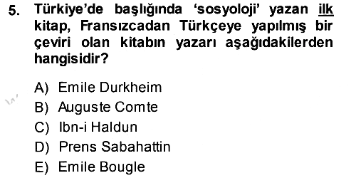 Türkiye´de Sosyoloji 2013-2014 Tek Ders Sınavı - 5. soru