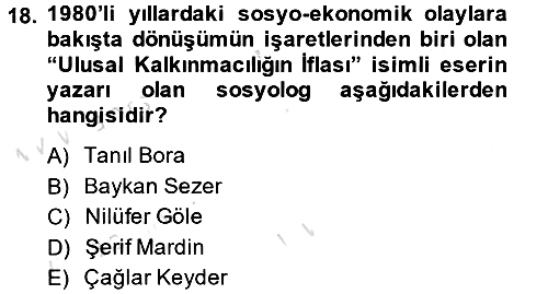 Türkiye´de Sosyoloji 2013-2014 Tek Ders Sınavı - 18. soru