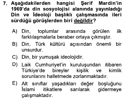 Türkiye´de Sosyoloji 2015-2016 Tek Ders Sınavı - 7. soru