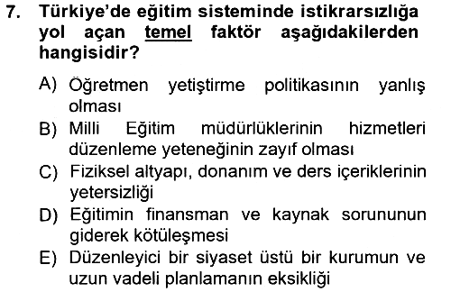 Türkiye´nin Toplumsal Yapısı 2012-2013 Dönem Sonu Sınavı - 7. soru
