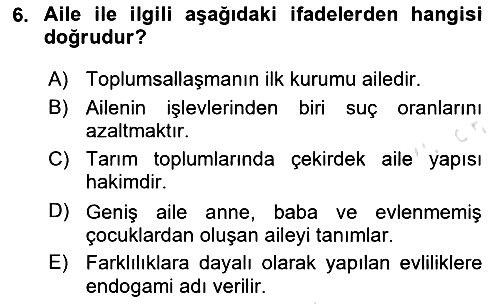 Türkiye´nin Toplumsal Yapısı 2024-2025 Dönem Sonu Sınavı - 6. soru