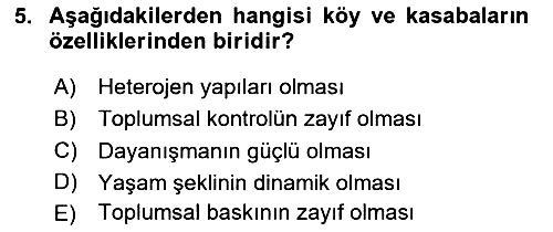 Türkiye´nin Toplumsal Yapısı 2020-2021 Yaz Okulu Sınavı - 5. soru