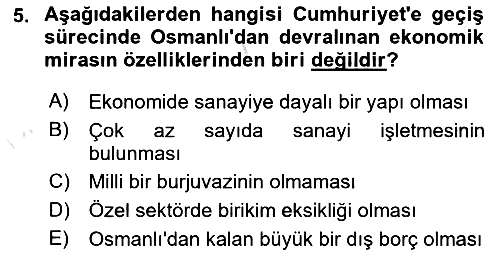 Türkiye´nin Toplumsal Yapısı 2023-2024 Yaz Okulu Sınavı - 5. soru