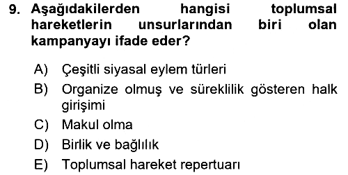 Yeni Toplumsal Hareketler 2016-2017 3 Ders Sınavı - 9. soru