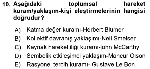 Yeni Toplumsal Hareketler 2016-2017 3 Ders Sınavı - 10. soru