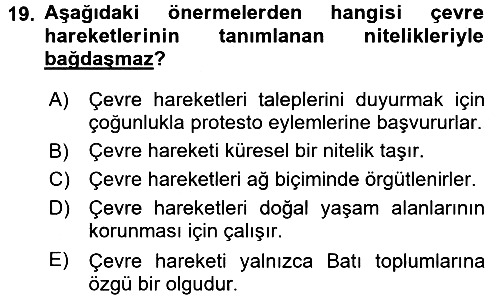 Yeni Toplumsal Hareketler 2016-2017 3 Ders Sınavı - 19. soru