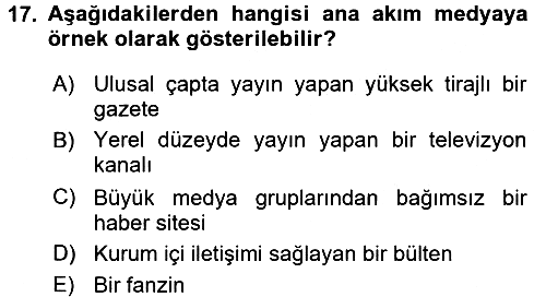 Yeni Toplumsal Hareketler 2017-2018 3 Ders Sınavı - 17. soru