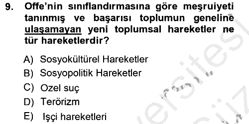 Yeni Toplumsal Hareketler 2012-2013 Ara Sınav - 9. soru