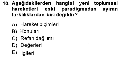 Yeni Toplumsal Hareketler 2013-2014 Ara Sınav - 10. soru