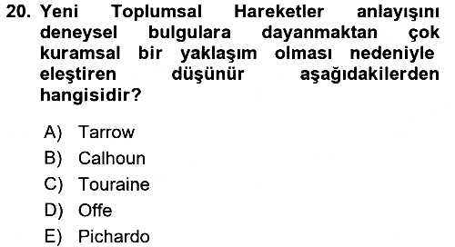 Yeni Toplumsal Hareketler 2016-2017 Ara Sınav - 20. soru