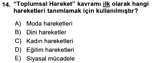 Yeni Toplumsal Hareketler 2017-2018 Ara Sınav - 14. soru