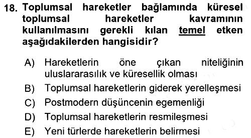 Yeni Toplumsal Hareketler 2018-2019 Ara Sınav - 18. soru