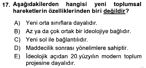 Yeni Toplumsal Hareketler 2022-2023 Ara Sınav - 17. soru