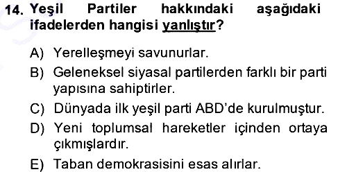 Yeni Toplumsal Hareketler 2013-2014 Dönem Sonu Sınavı - 14. soru