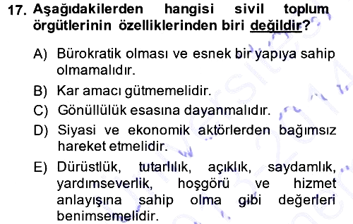 Yeni Toplumsal Hareketler 2013-2014 Dönem Sonu Sınavı - 17. soru
