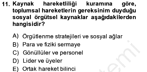 Yeni Toplumsal Hareketler 2014-2015 Dönem Sonu Sınavı - 11. soru