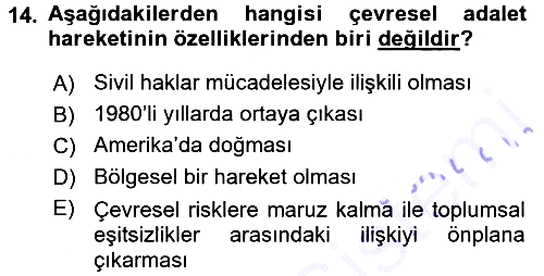 Yeni Toplumsal Hareketler 2015-2016 Dönem Sonu Sınavı - 14. soru