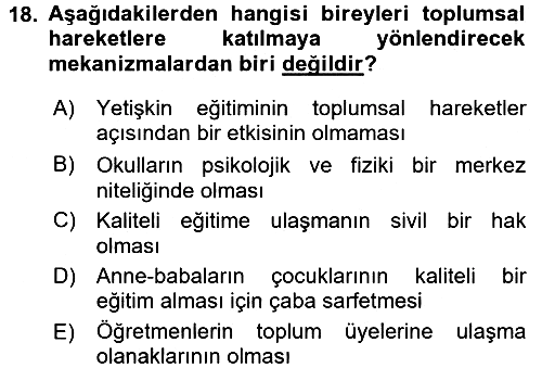 Yeni Toplumsal Hareketler 2015-2016 Dönem Sonu Sınavı - 18. soru