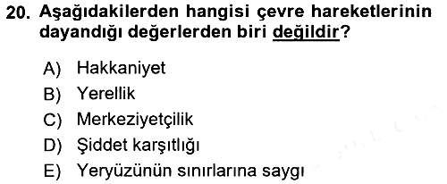Yeni Toplumsal Hareketler 2016-2017 Dönem Sonu Sınavı - 20. soru